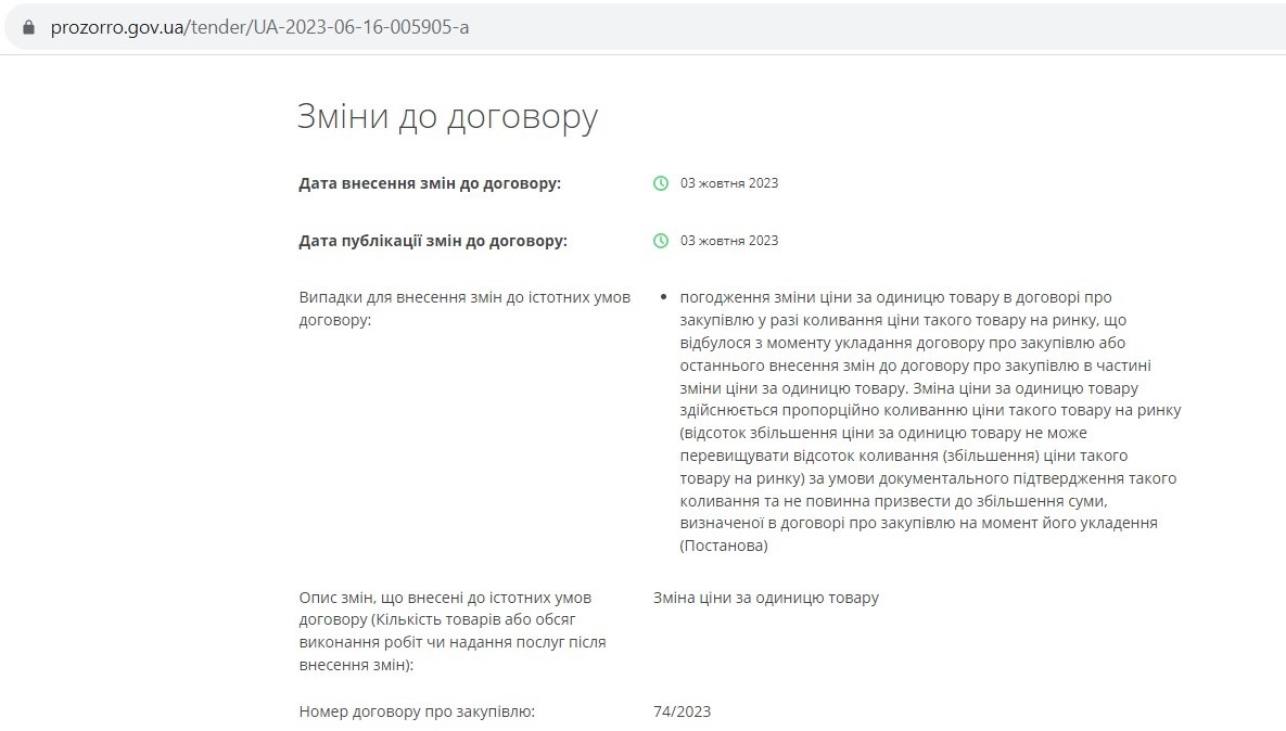 Скриншот з порталу Prozorro.